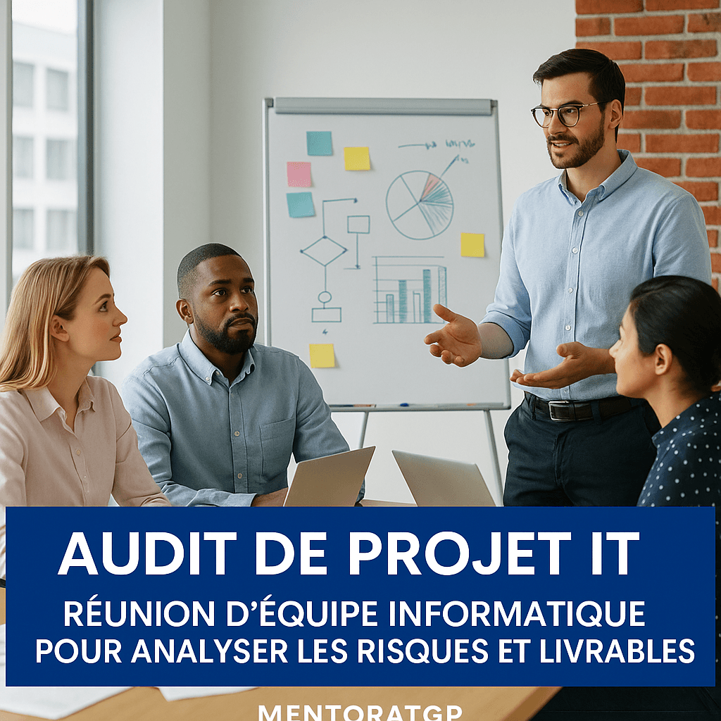 Audit de projet IT - réunion d'équipe informatique pour analyser les risques et livrables