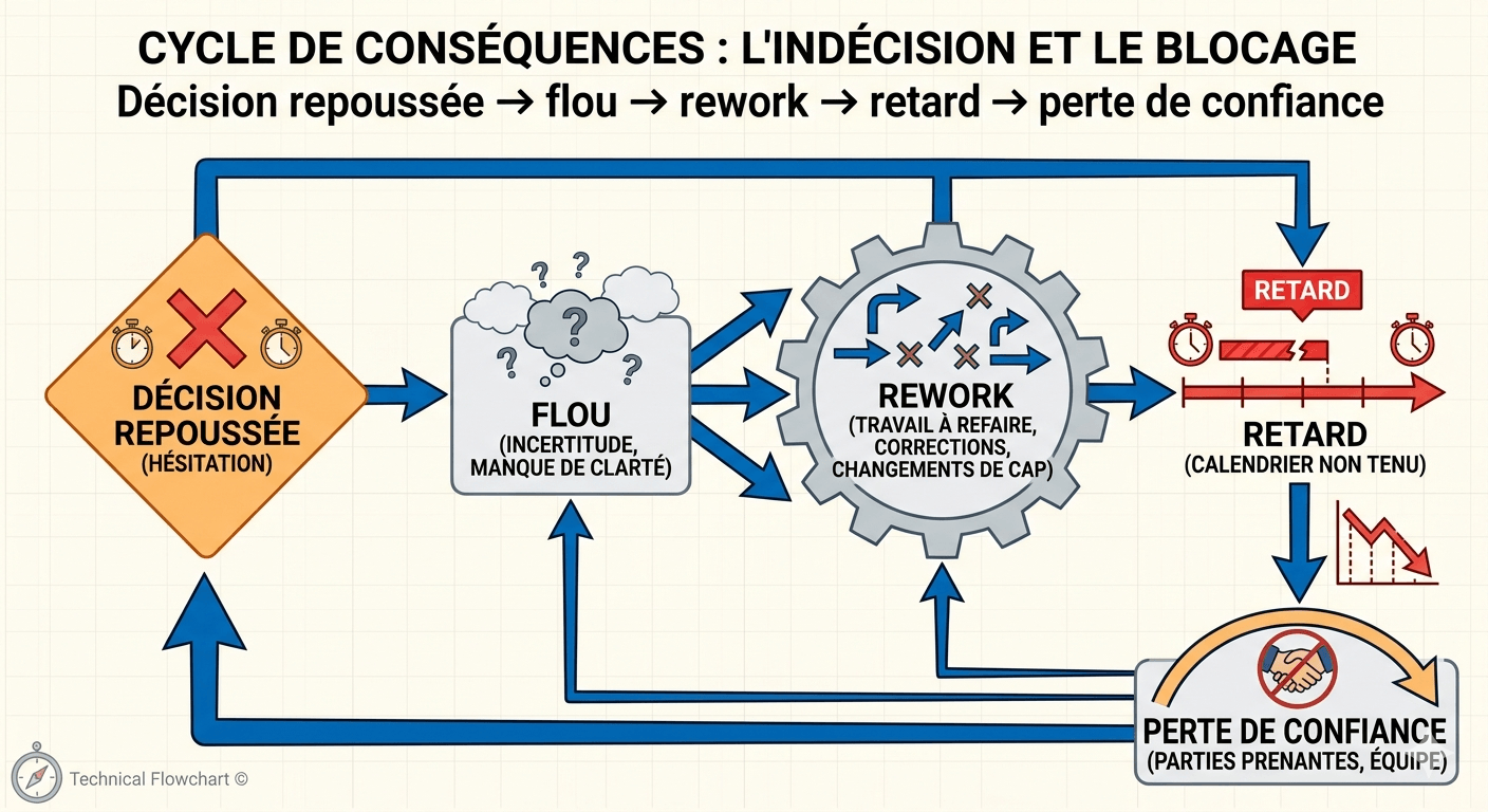 Schéma du coût de l’indécision dans un projet IT