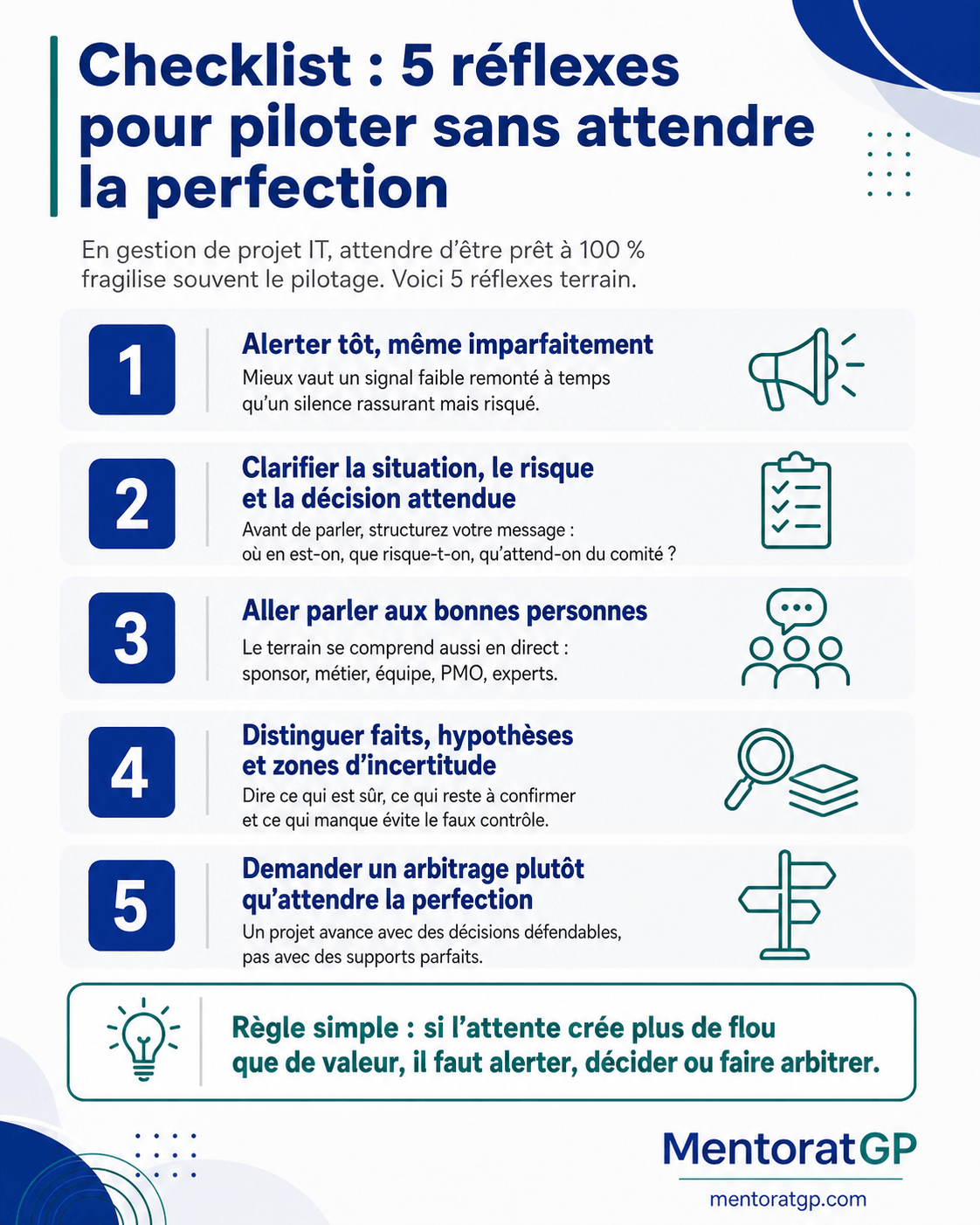 Checklist pour aider un chef de projet IT junior à piloter sans perfectionnisme excessif