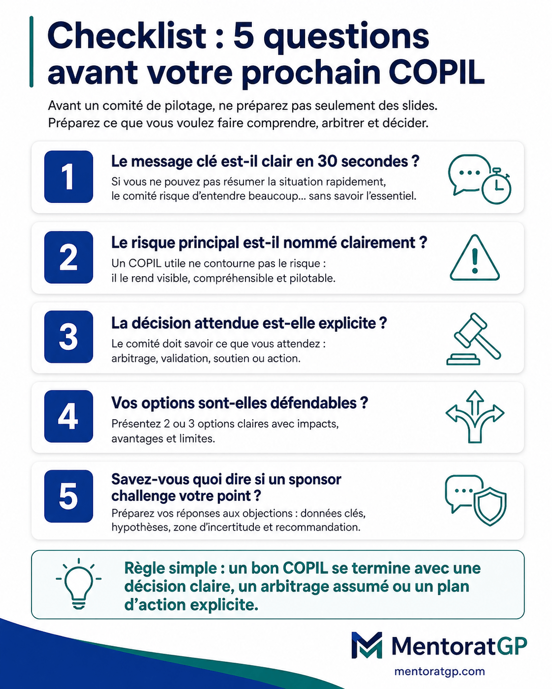 Checklist pour préparer un COPIL projet IT orienté décision