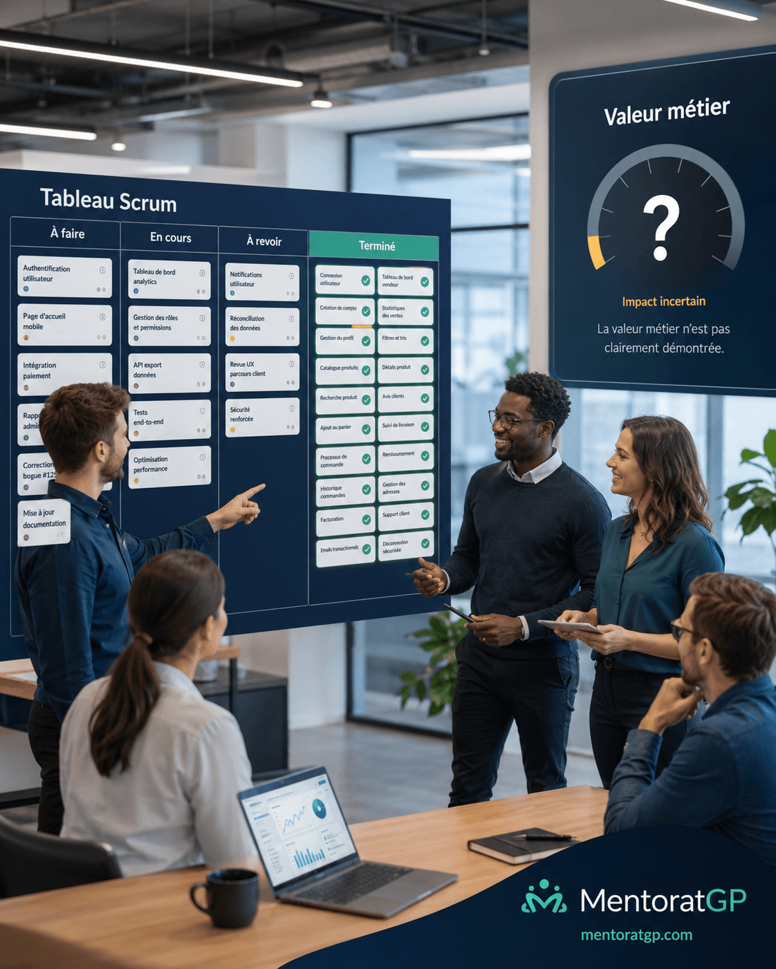 Équipe Agile avec forte vélocité mais valeur métier incertaine en projet IT