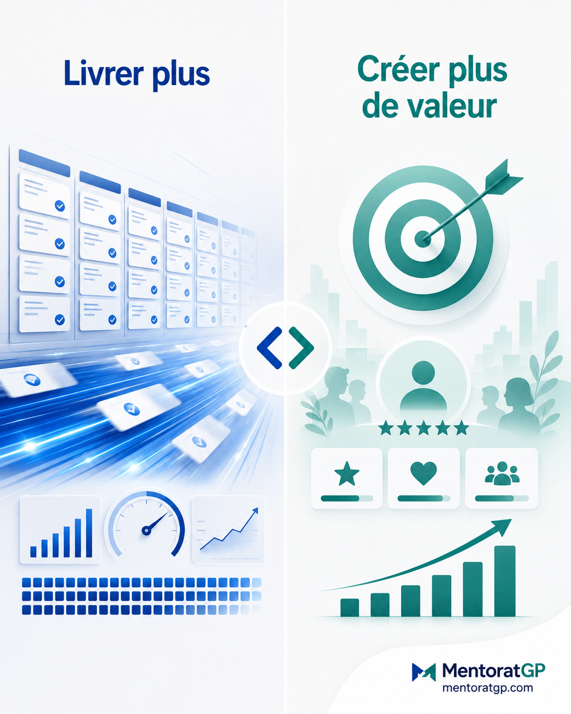 Schéma output vs outcome en gestion de projet Agile IT