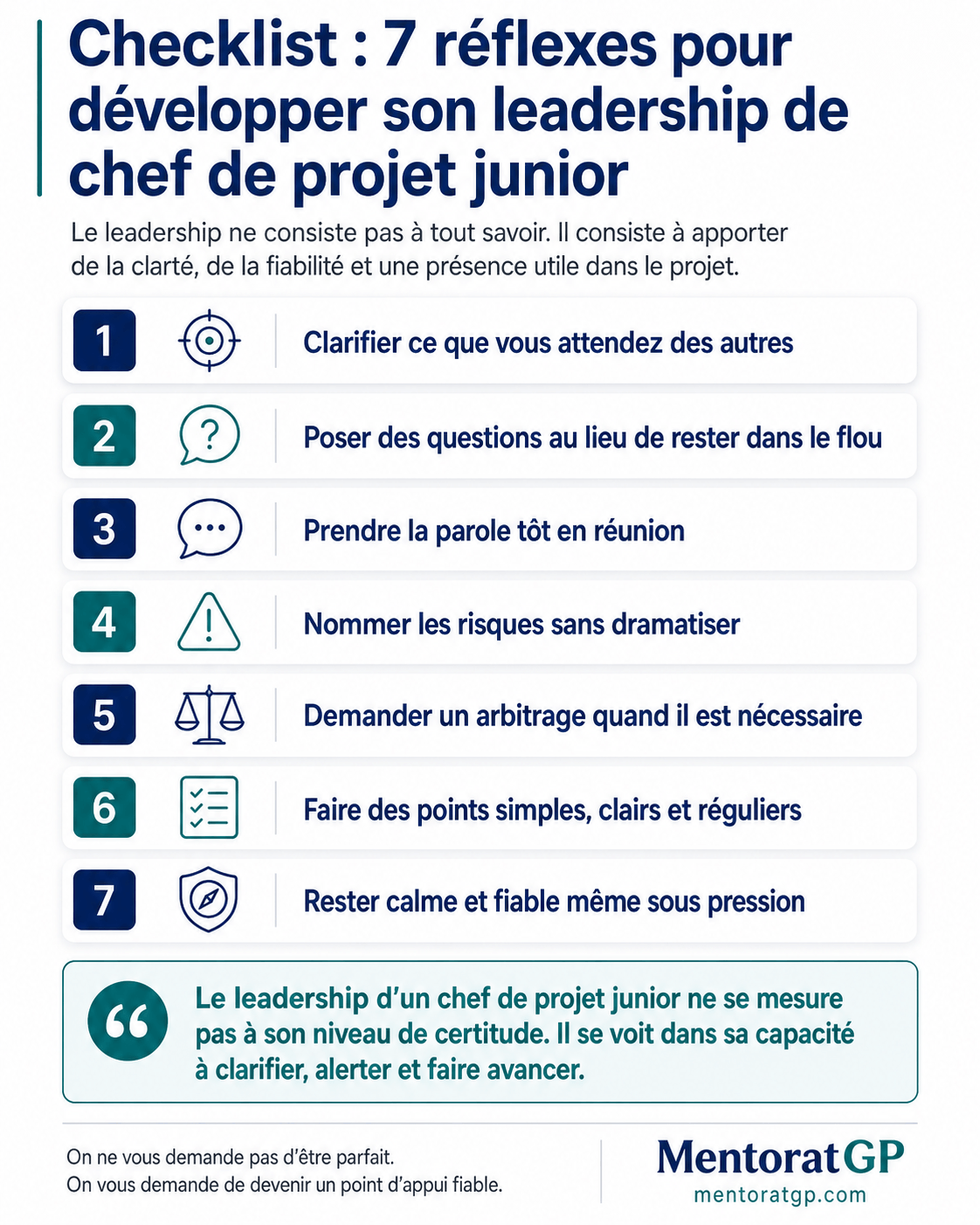 Checklist pour développer le leadership d’un chef de projet IT junior en première mission