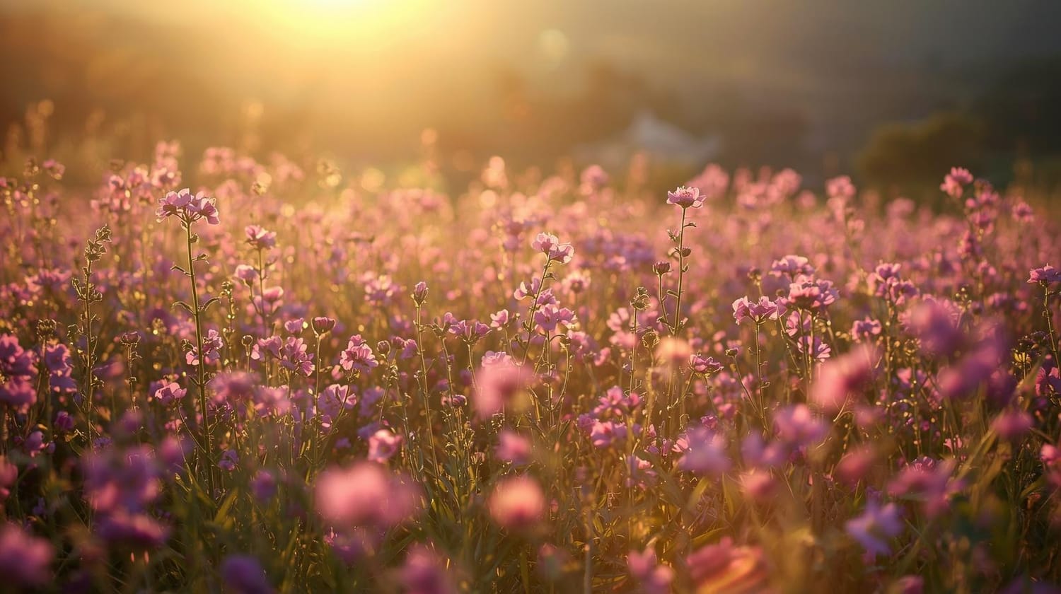 Champ de fleurs à Grasse au soleil, illustration Haute Botanique bio et soins en circuit court