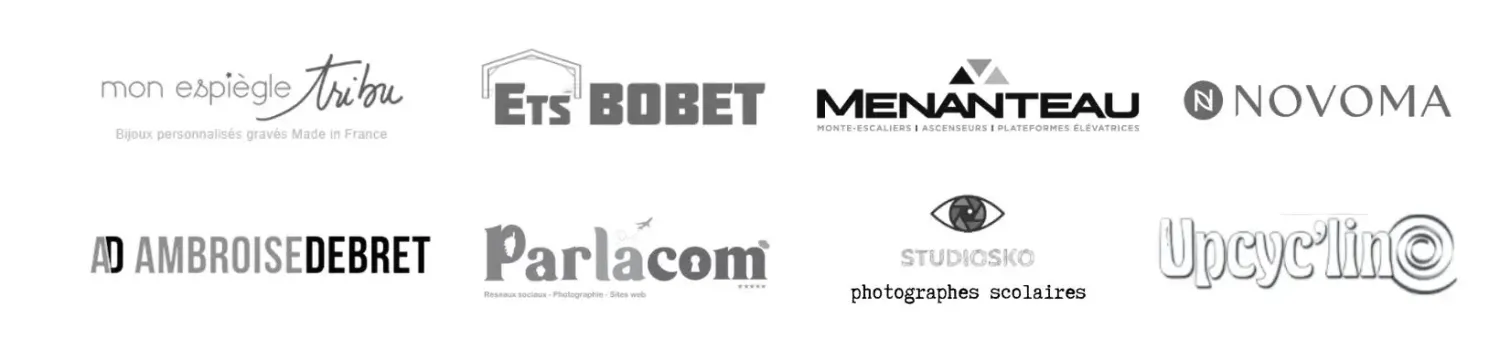 Logos d' entreprises locales accompagnées par Sade Diafat pour leur visibilité sur Google.