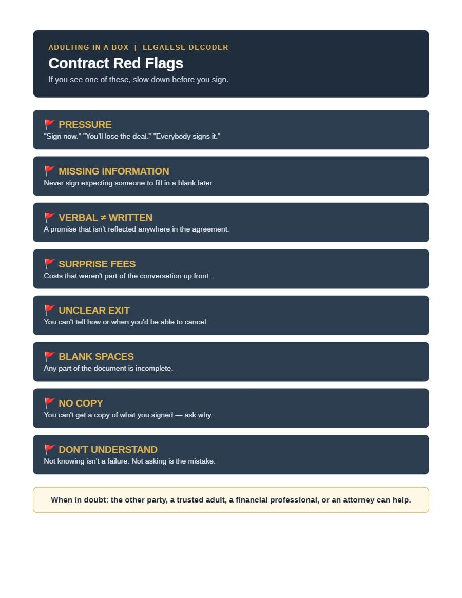 Contract Red Flags worksheet from Adulting in a Box