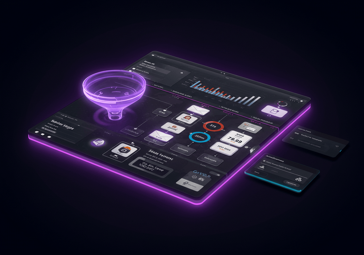 Systeme.io drag-and-drop funnel builder glowing with automation flows