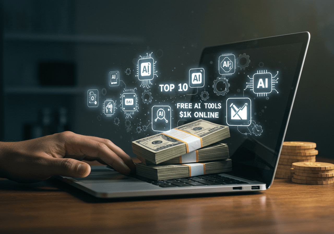 Stack of free AI tools transforming into online income