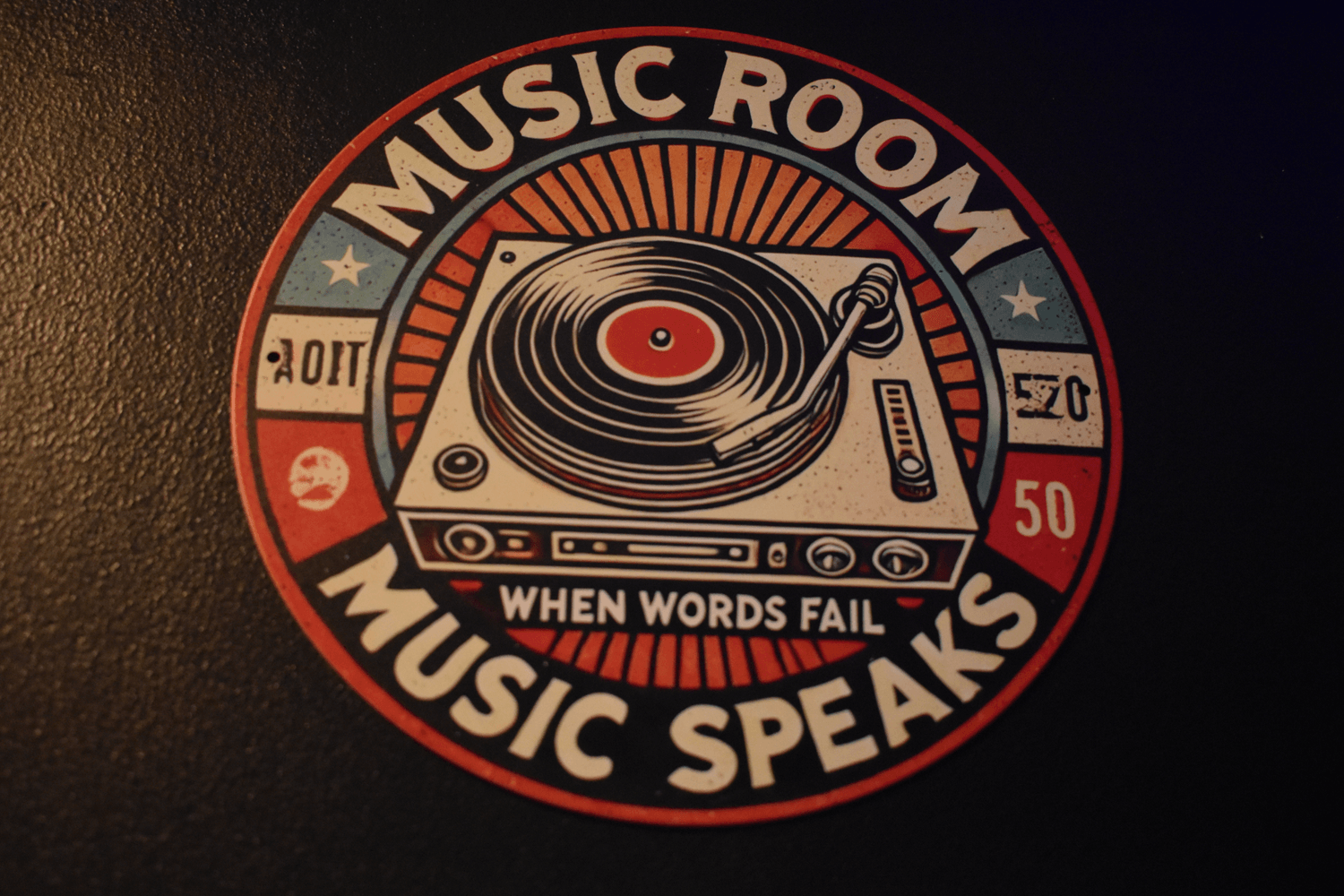 Music wall decor at Sound Quake Studios Cape Breton recording studio