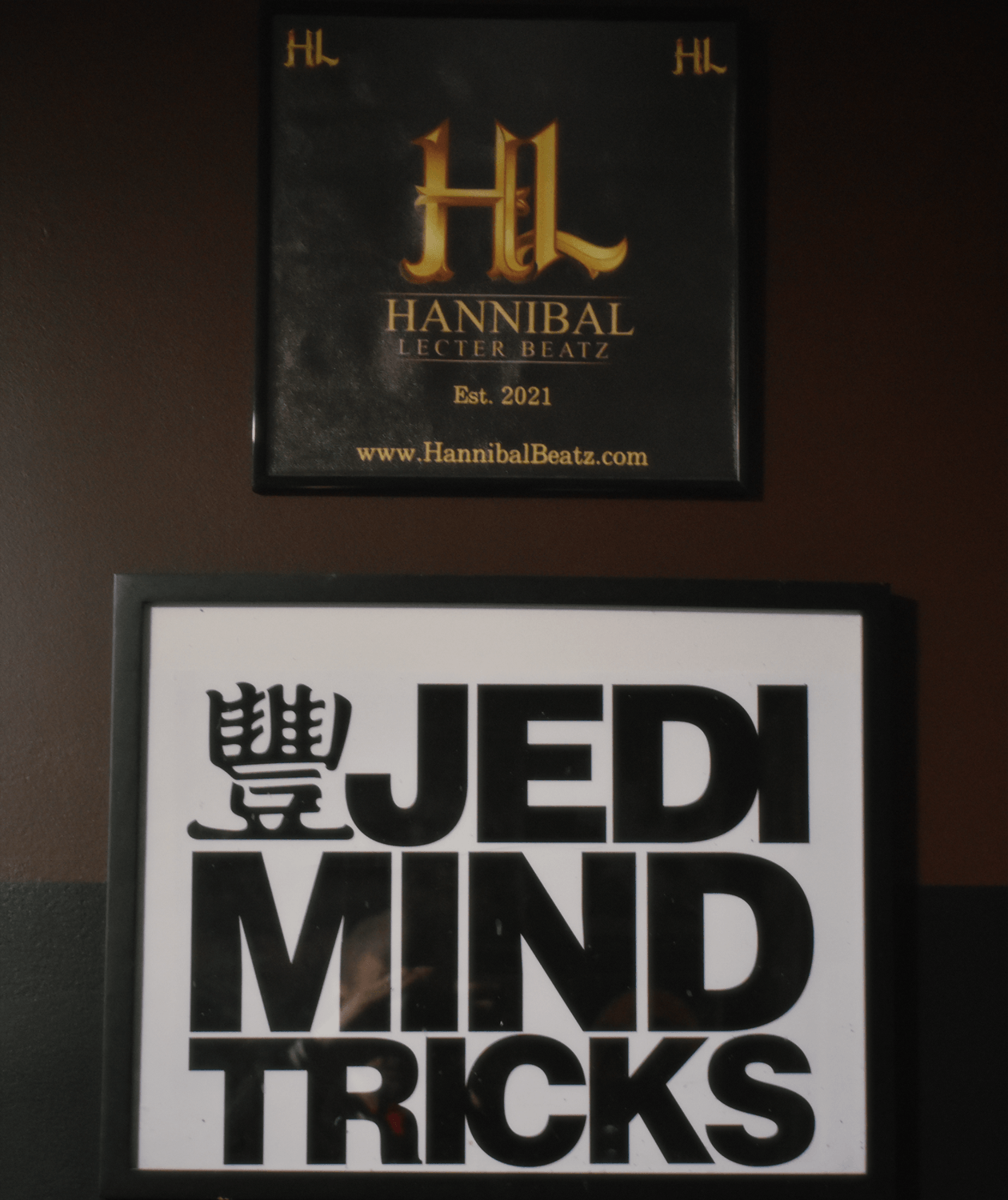 Framed music artwork displayed at Sound Quake Studios Cape Breton