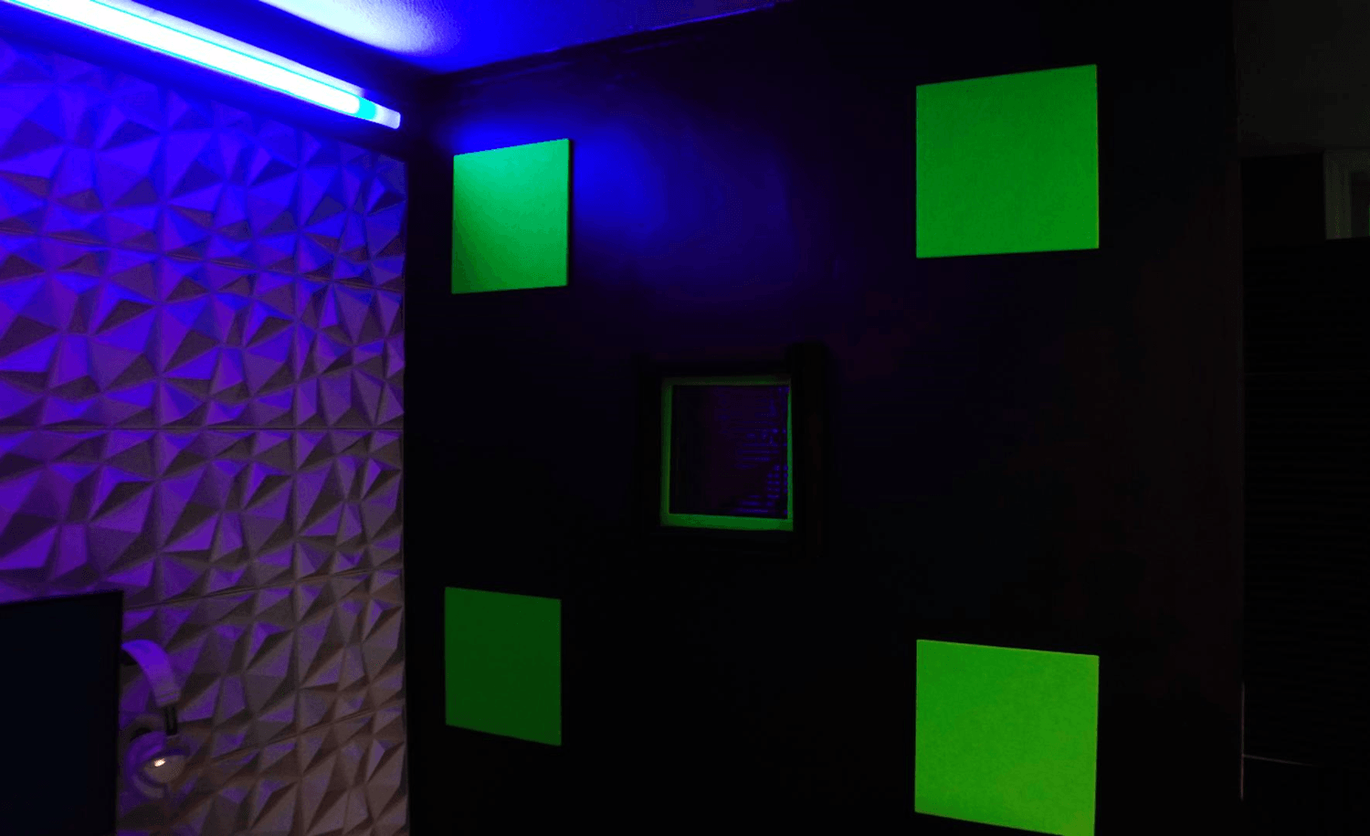 Sound Quake Studios lounge area with couch for artists in Cape Breton recording studio