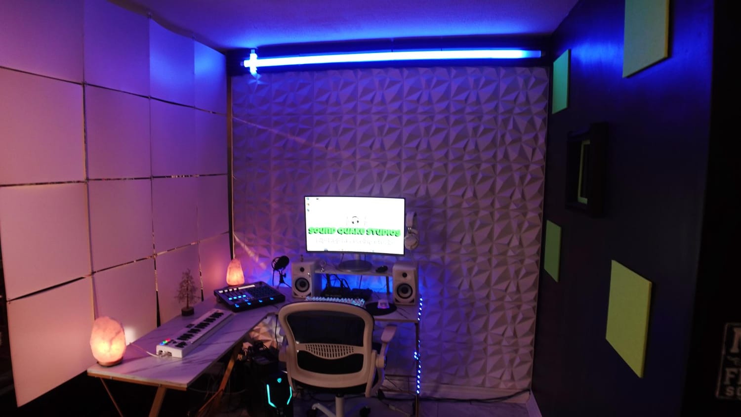 Sound Quake Studios lounge area with couch for artists in Cape Breton recording studio