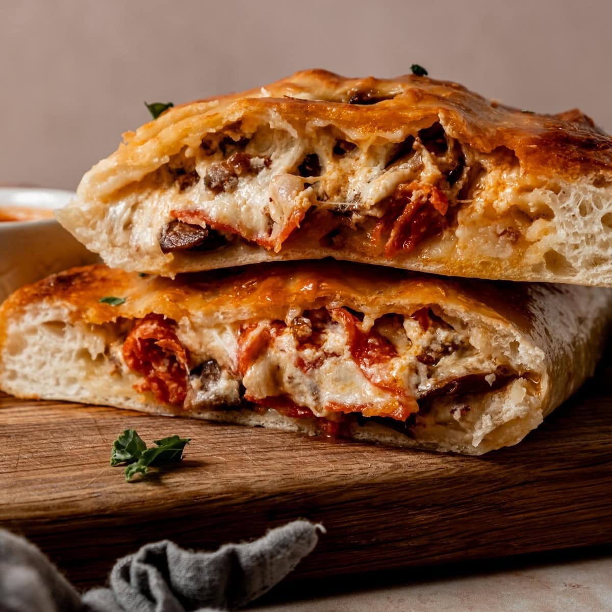 Italian sausage calzone at Dough Dat Pizza French Quarter