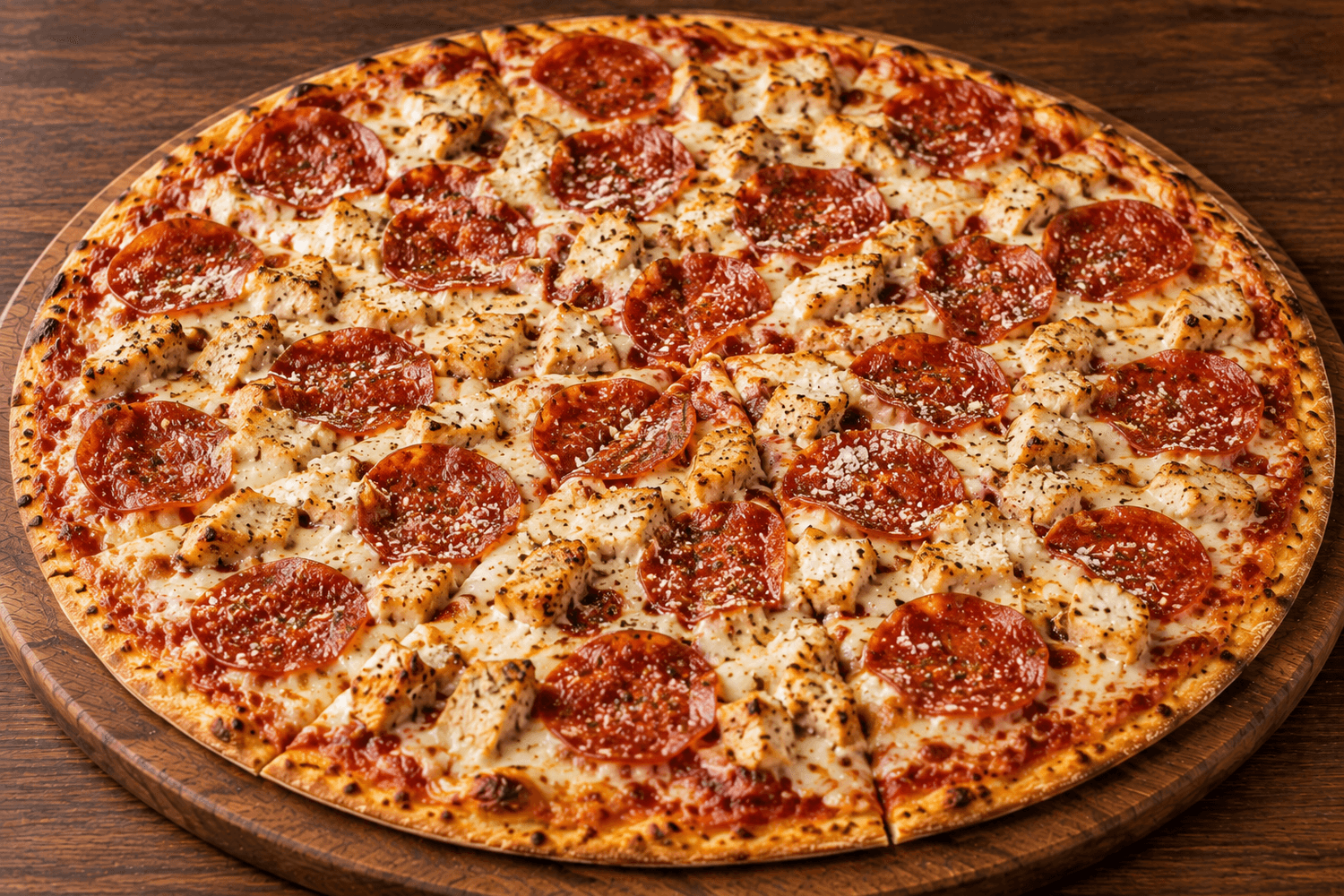 Cheese and pepperoni pizza slice at Dough Dat Pizza, New Orleans