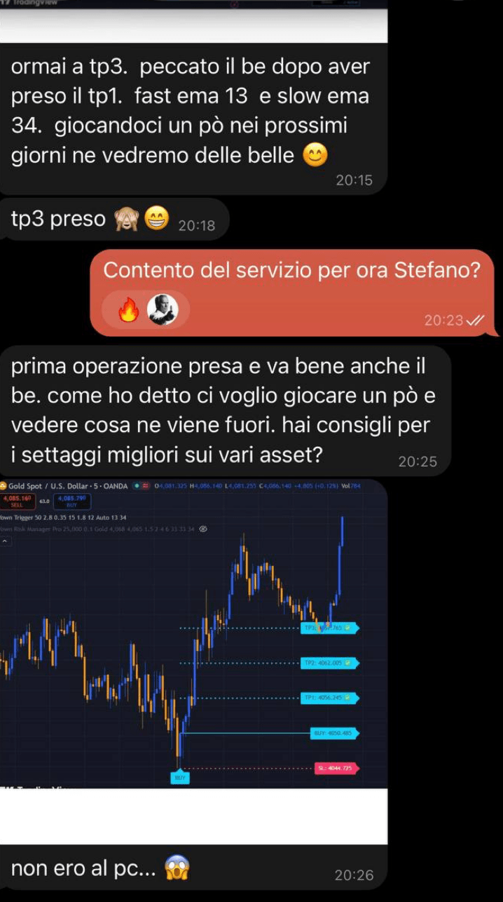 Conversazione reale con un cliente e screenshot YOWN B Trigger