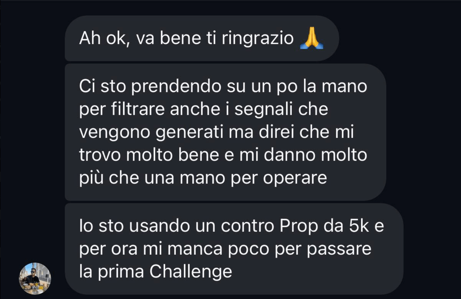 Messaggio originale del cliente sul filtraggio dei segnali e sull'utilizzo operativo