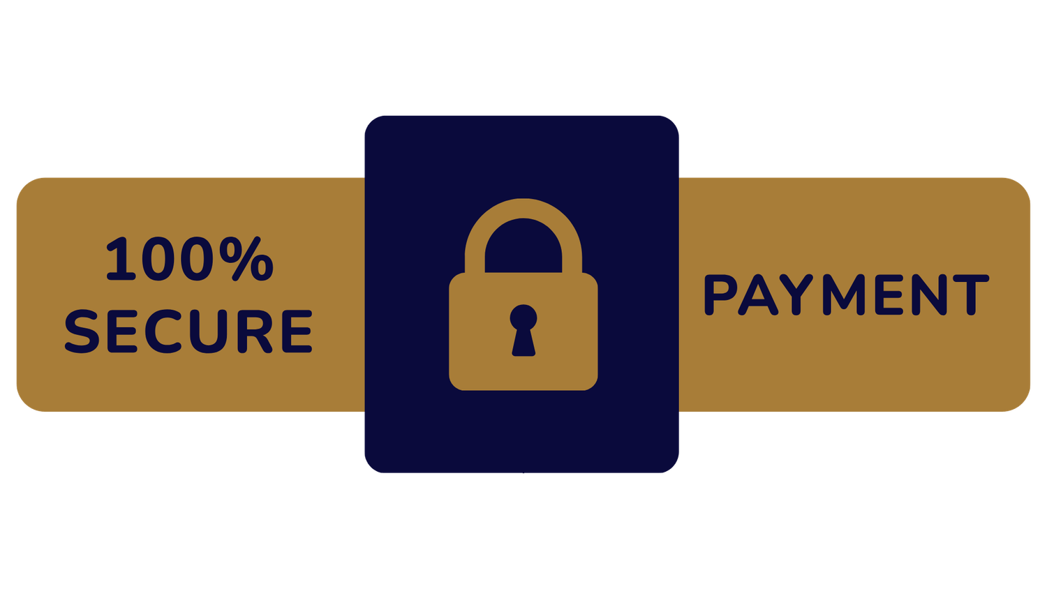 Secure payment badge with lock icon and text that reads "100% Secure Payment" in navy and gold.