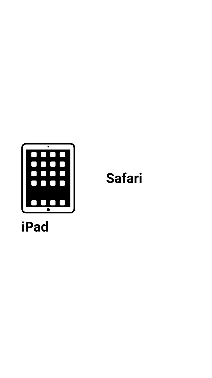 Illustration of an iPad labeled “Safari” indicating that Safari is the recommended browser for Koala Go on iPads.