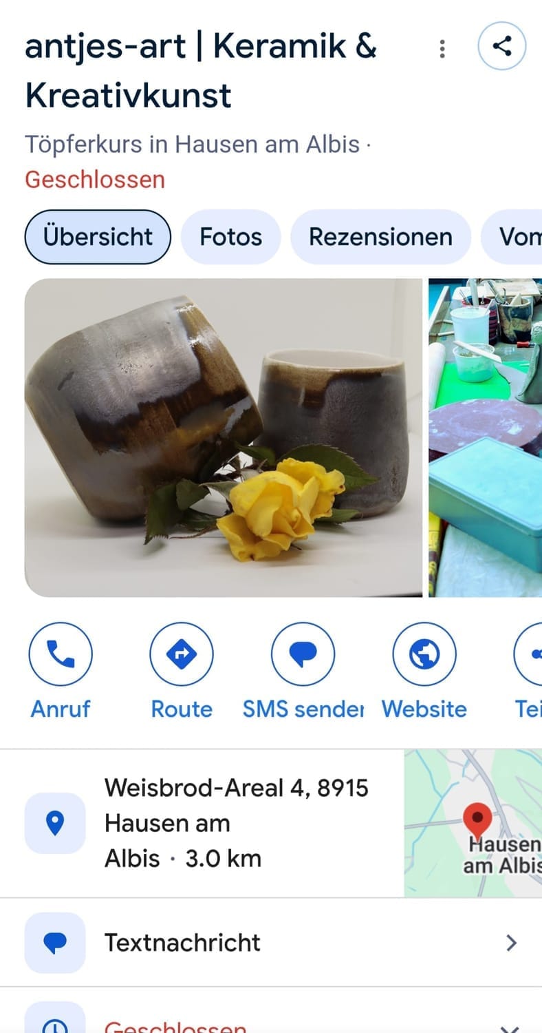 ein Screenshot vom Googleeintrag antjes-art