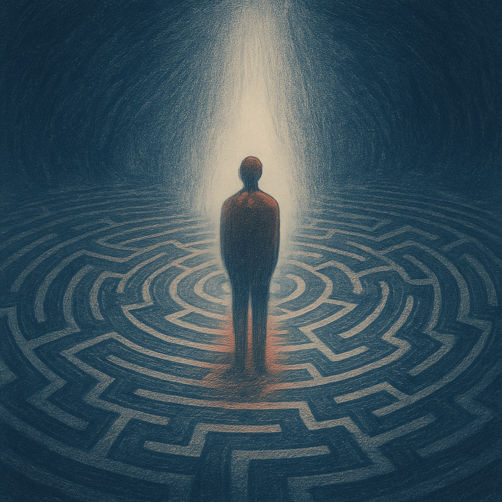 labyrinthe, trouver sa voie, homme, ombre