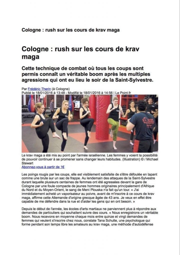 Die französische Presse berichtet über das YCF Krav Maga Training in Köln.