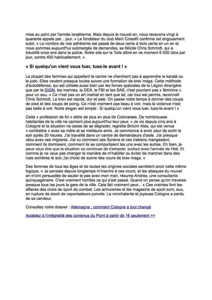 Die französische Presse berichtet über das YCF Krav Maga Training in Köln.