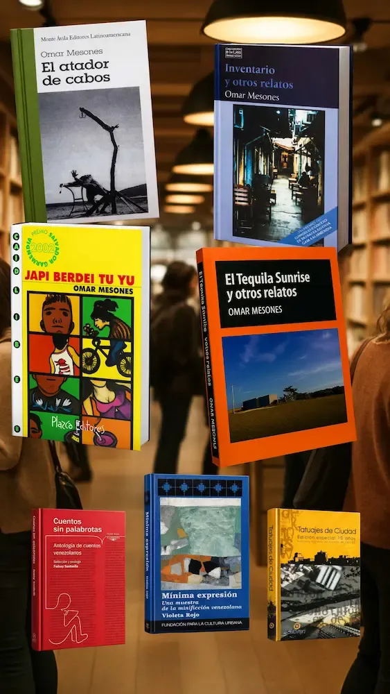 College con las portadas de los libros de Omar Mesones