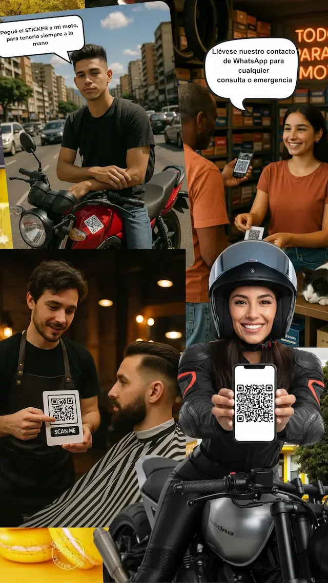 Collage de diferentes imagenes mostrando el uso diverso del código QR en diferentes negocios.