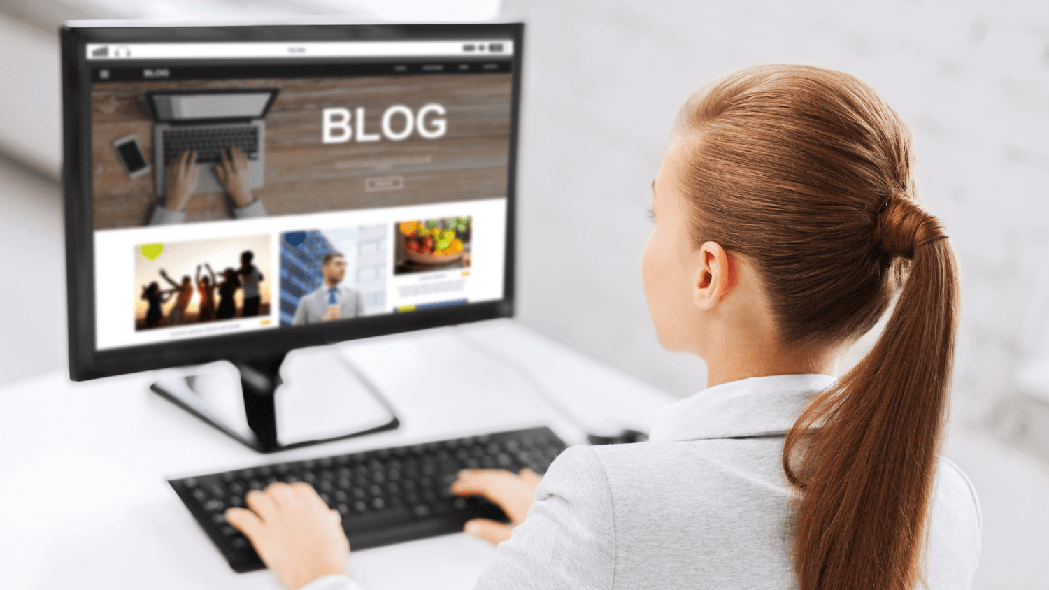 Canva for online business – woman creating blog content on computer