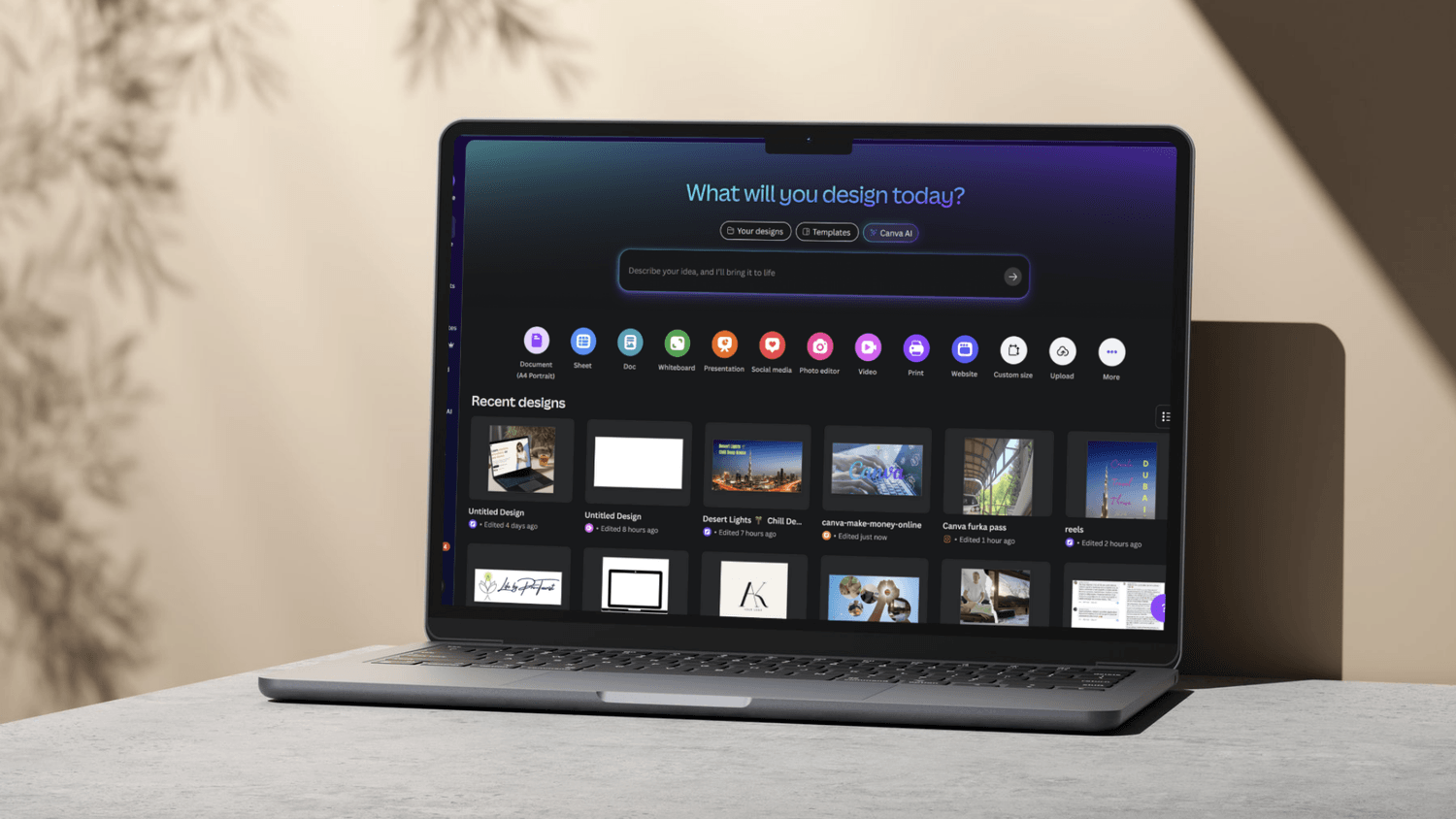 Canva app on laptop – beginner-friendly design tool for making money online