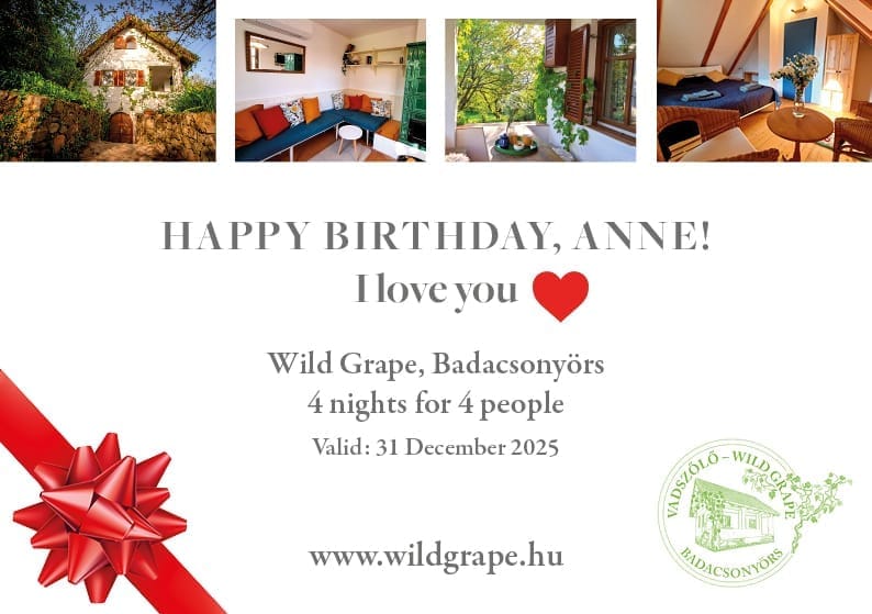 Gift card for Balaton accommodation at Vadszőlő – Wild Grape guesthouse
