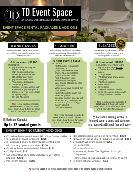 Download the TD Event Space Packages & Add-Ons Pricing Flyer—FREE