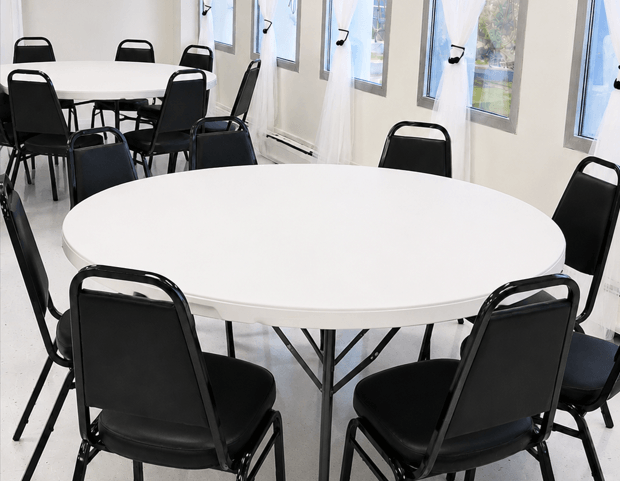 blank canvas event package with circular chairs set up at TD Event Space in Denver