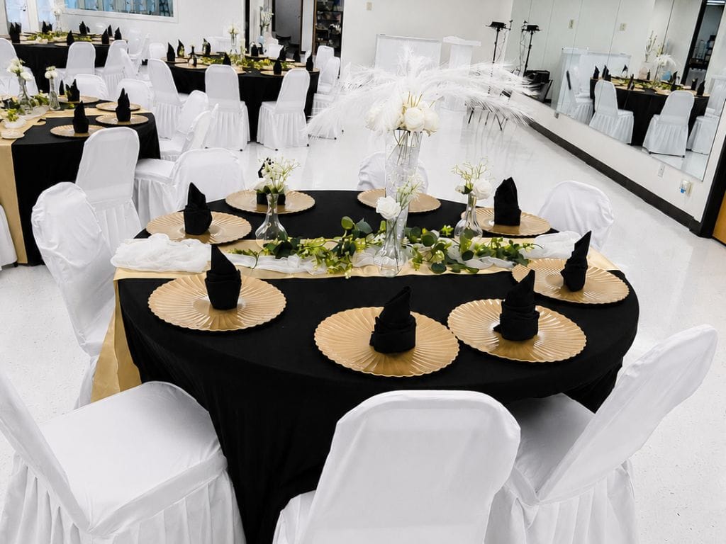 Round table setup for a celebration at Denver event venue