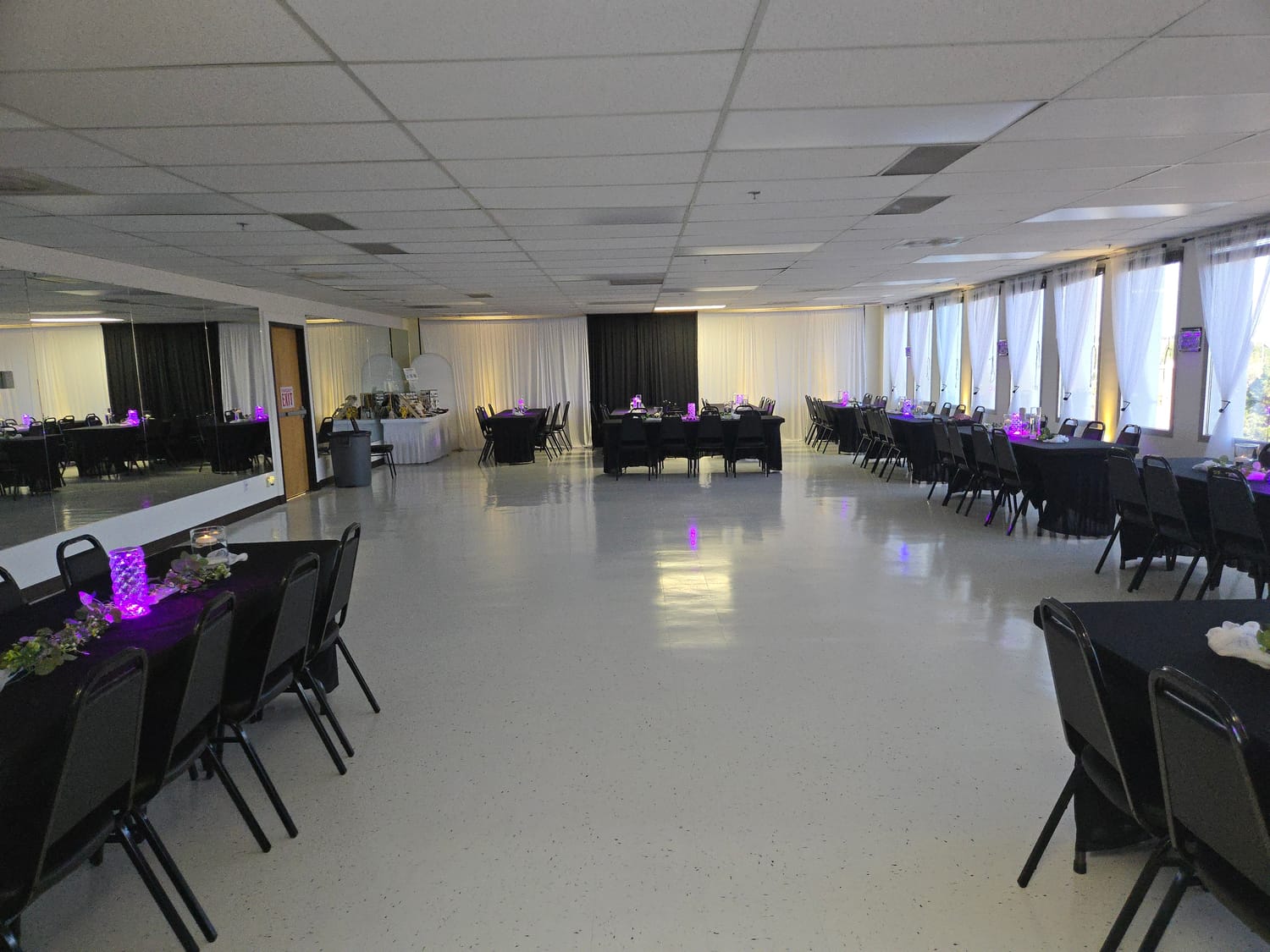 TD Event Space Set up with Rectangular tables seating for our Grand Opening Line Dance Party