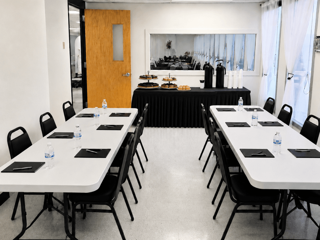 Small business meeting room with refreshment station