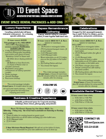 Download the TD Event Space Rental Packages & Add Ons Pricing Flyer