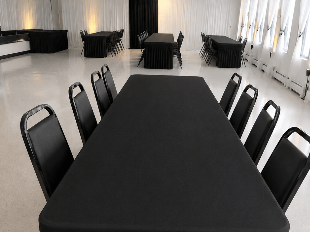 repass gathering funeral reception set up with black linens