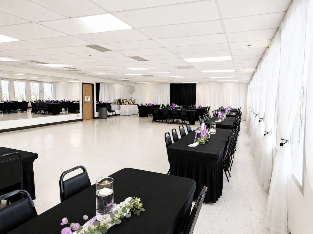 Spacious event venue in Denver with banquet table setup