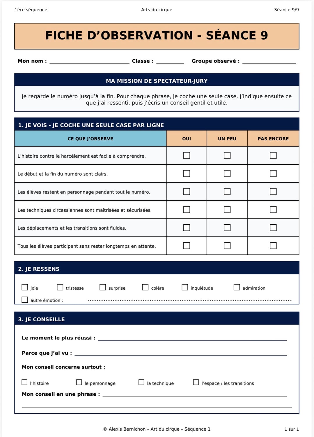 Exemple : fiche d’observation