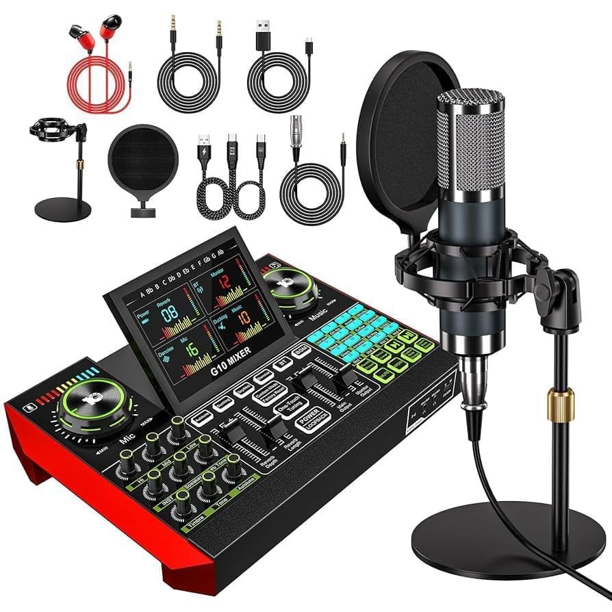 🎙 Kit Profesional Podcast G10 – Micrófono + Mixer de Sonido con Efectos