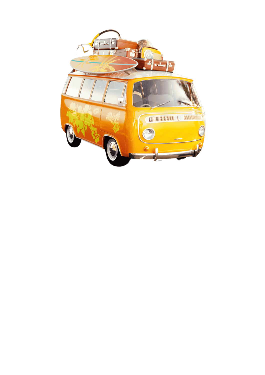 Reisevan mit Surfbrett und Koffern