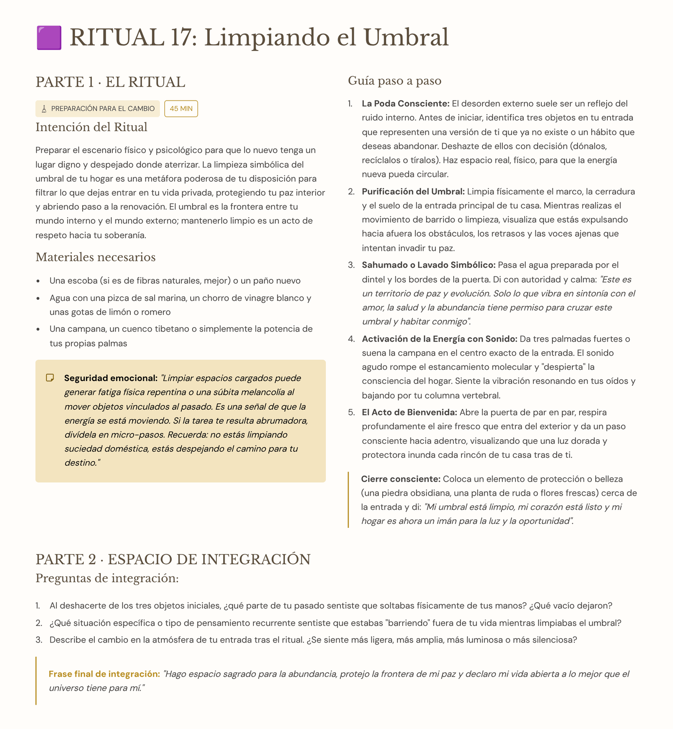 Ritual 17: Limpiando el Umbral