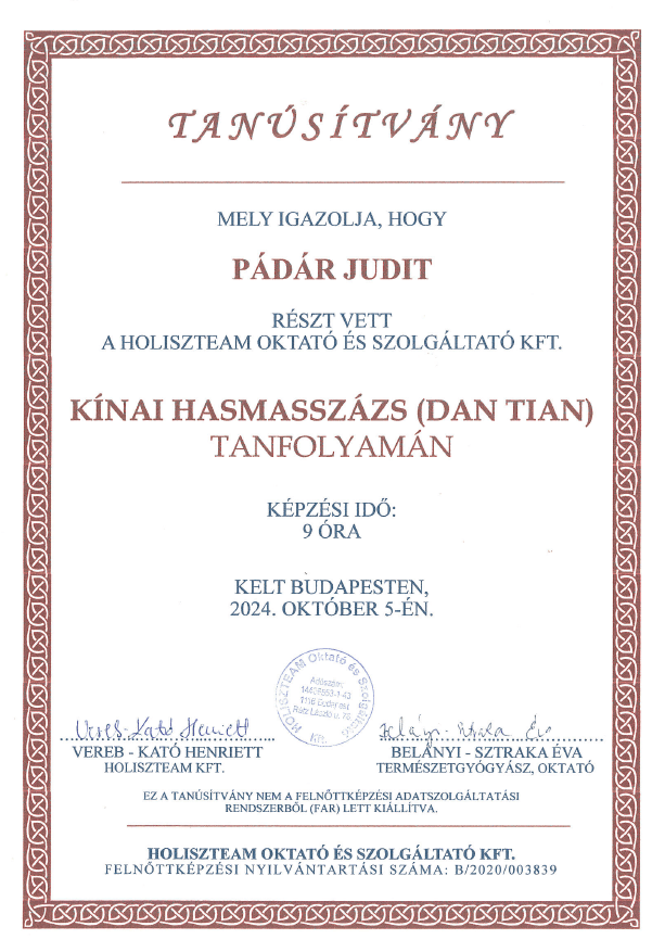 kínai hasmasszázs, dan tian tanfolyam