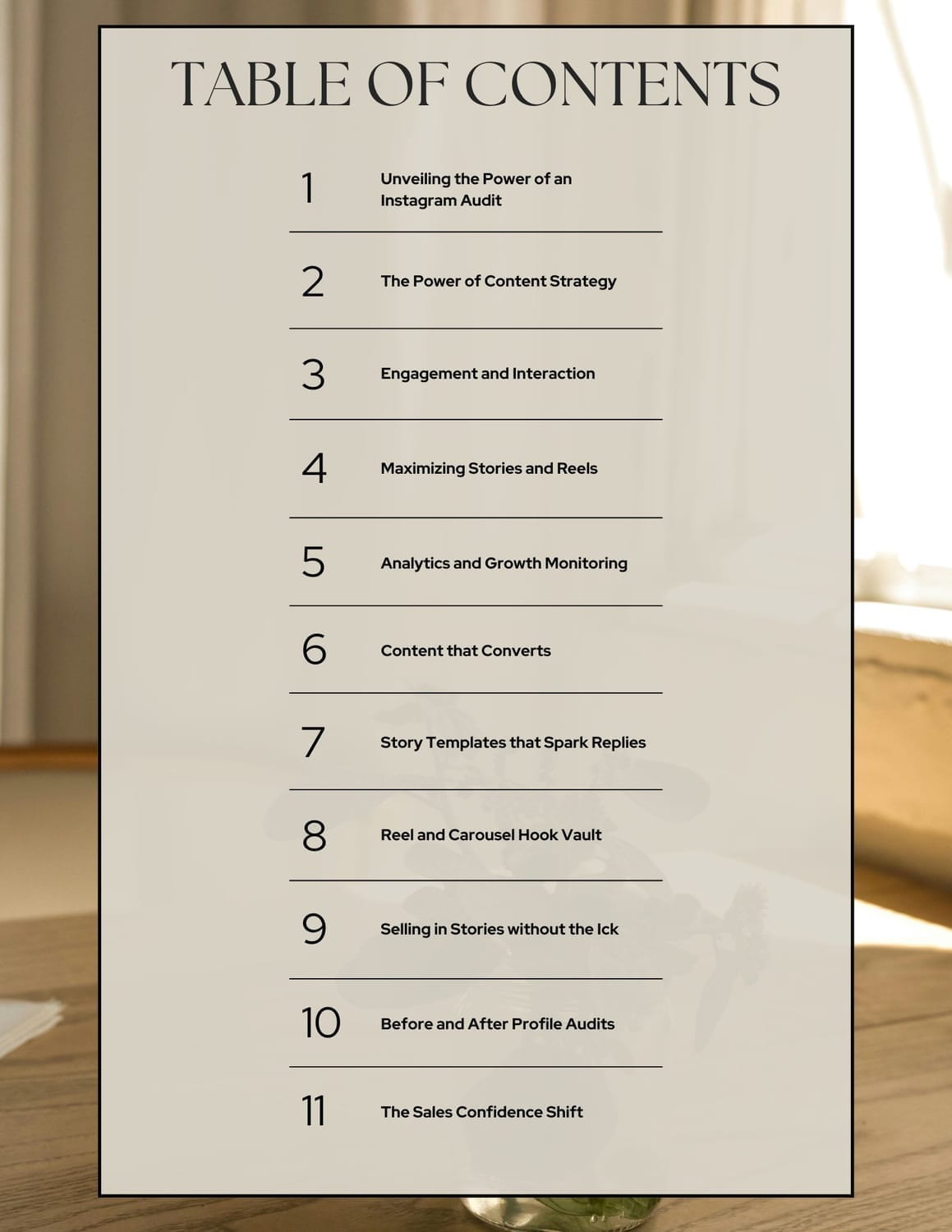 Instagram Audit Table of Contents