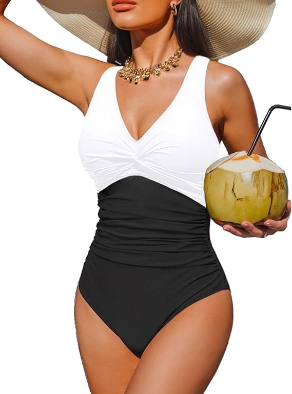 V-neckline bathing suit