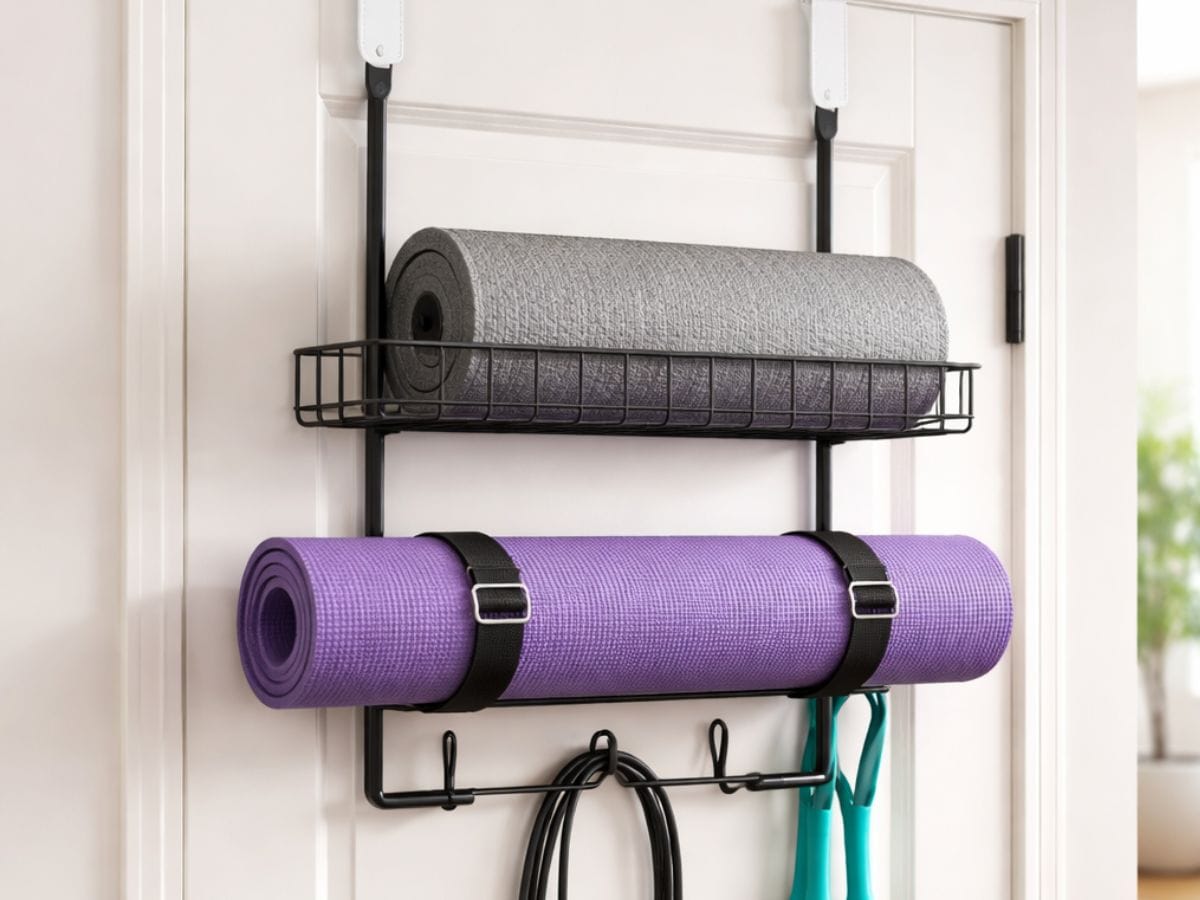 No-drill wall storage for gym equipment