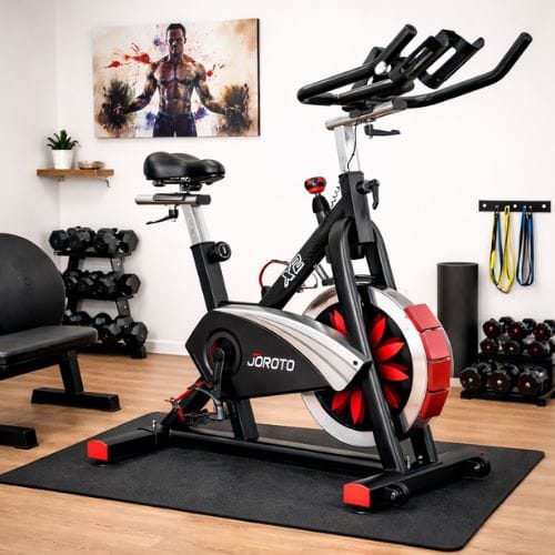 JOROTO X2 magnetic exercise bike featuring a silent belt drive and adjustable handlebars for small living spaces