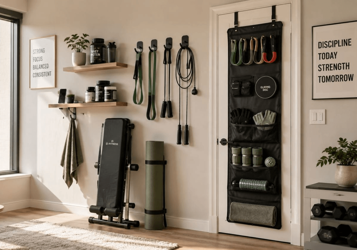 No drill wall storage for apartment gyms