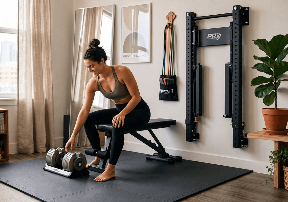 Compact home gym setup for women